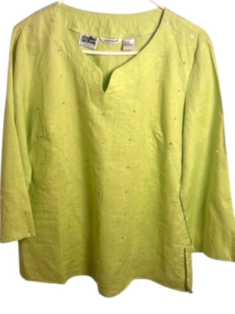Richard Malcolm 100% Linen Lime Green Sequin Embellished Tunic Top L
